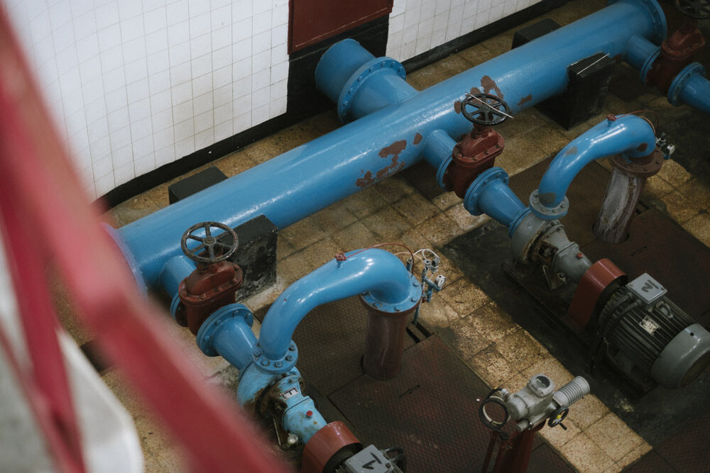 Water pipes painted in blue